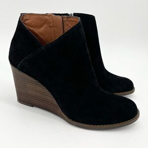 Lucky Brand Black Suede Wedge Ankle Boots Booties Size 8M